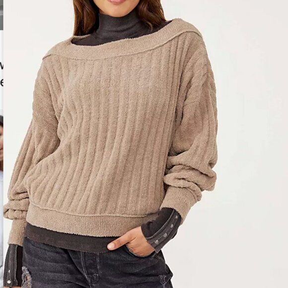 FREE PEOPLE Cabin Fever Pullover Chenille White Sweater size large - Picture 8 of 8